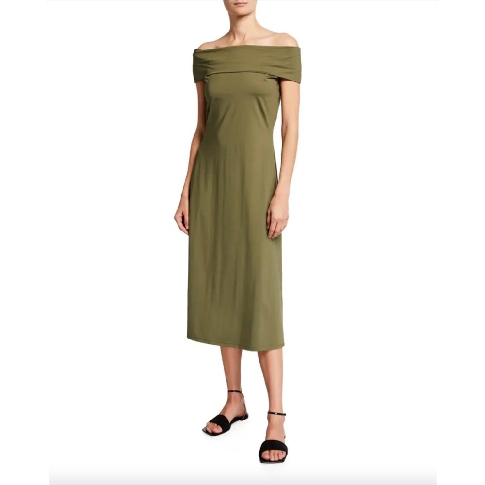 NWT Theory Sabrynna Off The Shoulder Midi Dress In Green Size S